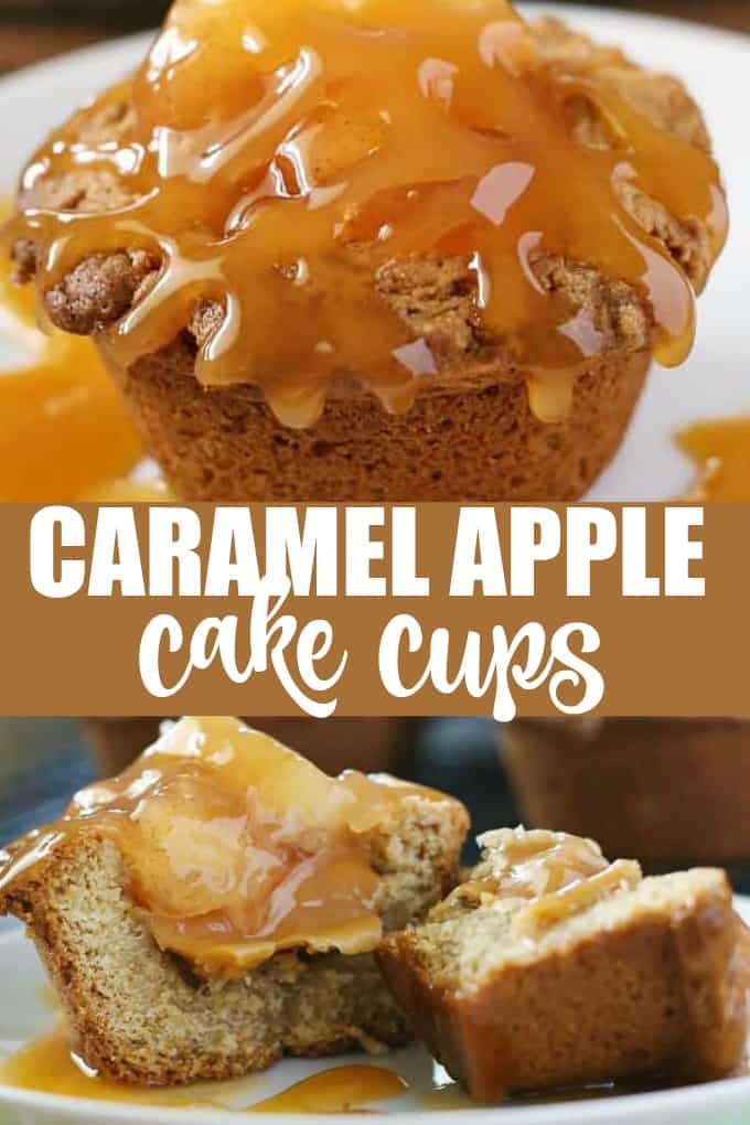 Caramel Apple Cake Cups - These quintessentially fall cake cups are perfect! A little Butter Pecan cake mix becomes the perfect vessel for these handheld desserts.