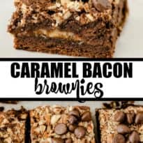 Caramel Bacon Brownies - Bacon for the win in this chocolatey treat! This dessert recipe is rich, sweet and easy to make.