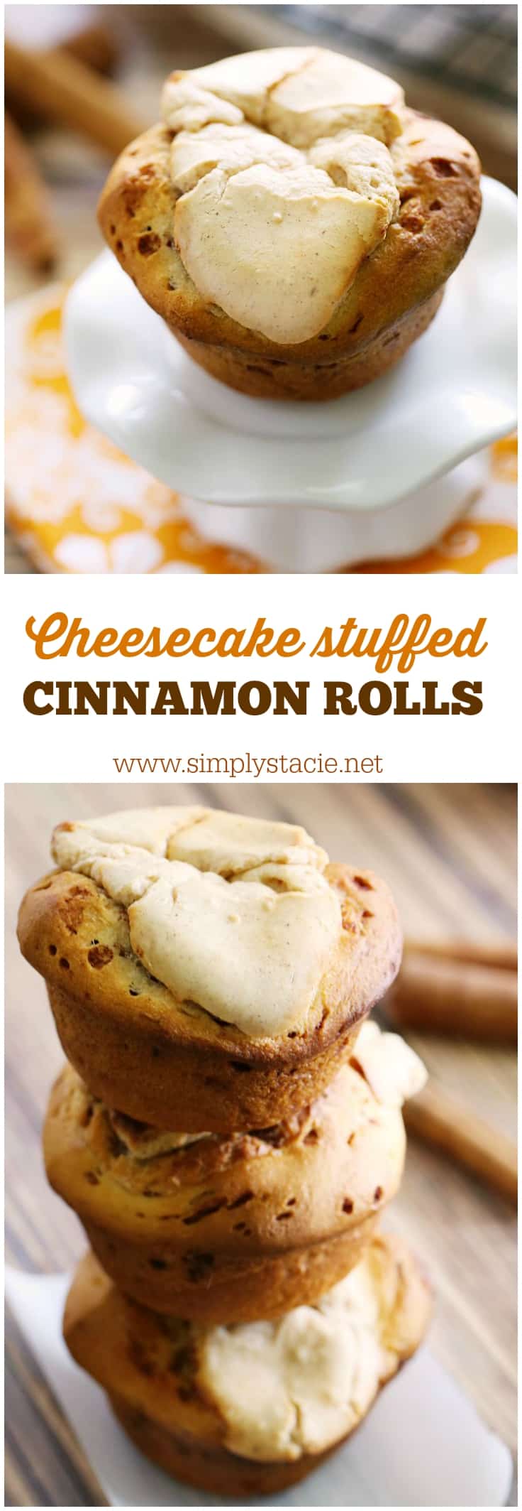 Cheesecake Stuffed Cinnamon Rolls - An easy cinnamon roll hack that will make your house smell SO GOOD. Cheesecake filling is stuffed inside refrigerated cinnamon rolls for a perfect dessert.