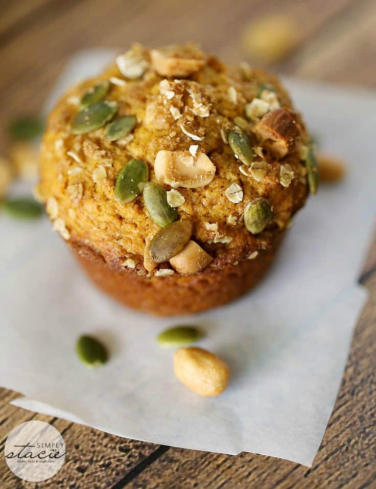 Five-Spice Peanut & Pumpkin Muffins - These muffins are protein packed thanks to peanuts! The combination of pumpkin, peanuts and five-spice powder will take you into the fall.