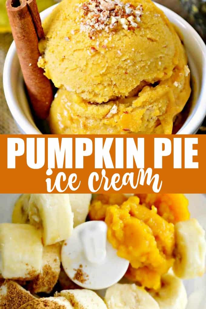 Pumpkin Pie Ice Cream - No ice cream maker needed! Only four ingredients in this deliciously smooth and spiced frozen fall treat filled with pumpkin pie flavor.