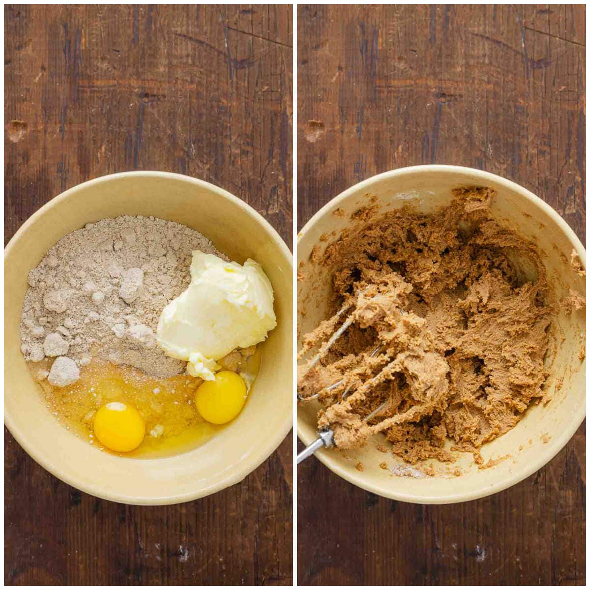 Collage of preparing the cake mix.