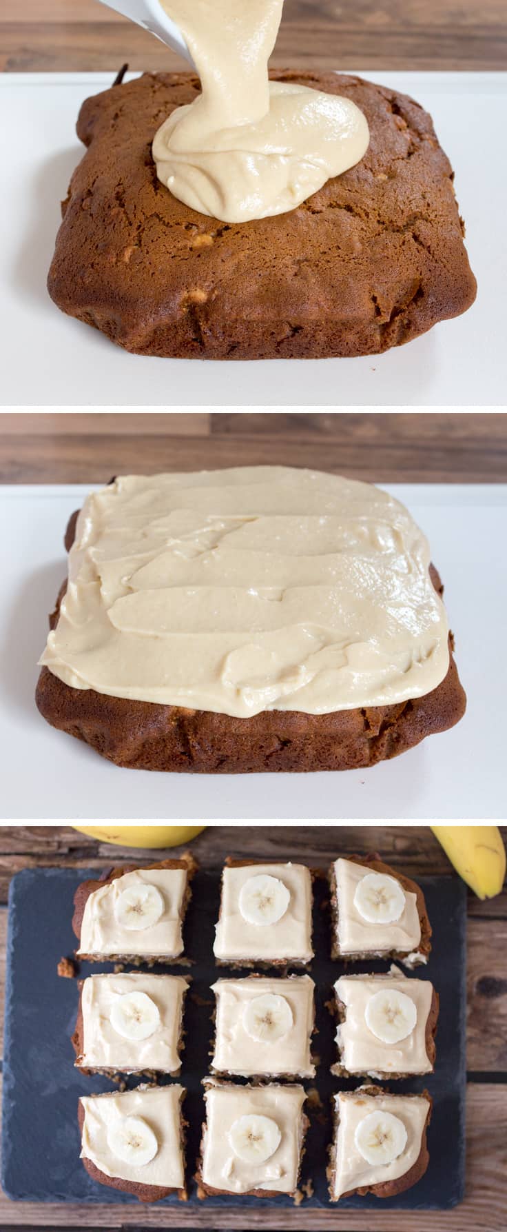 Banana Cake with Toffee Frosting - A deliciously moist banana cake with a rich toffee frosting. It's also easy to make and the perfect way to use up those brown bananas!