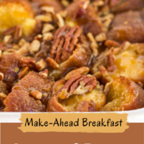 Caramel Pecan Breakfast Casserole - This is the ultimate breakfast casserole - the base is donuts! Combined with a sweet caramel and pecan topping, this easy recipe is a special occasion indulgence!