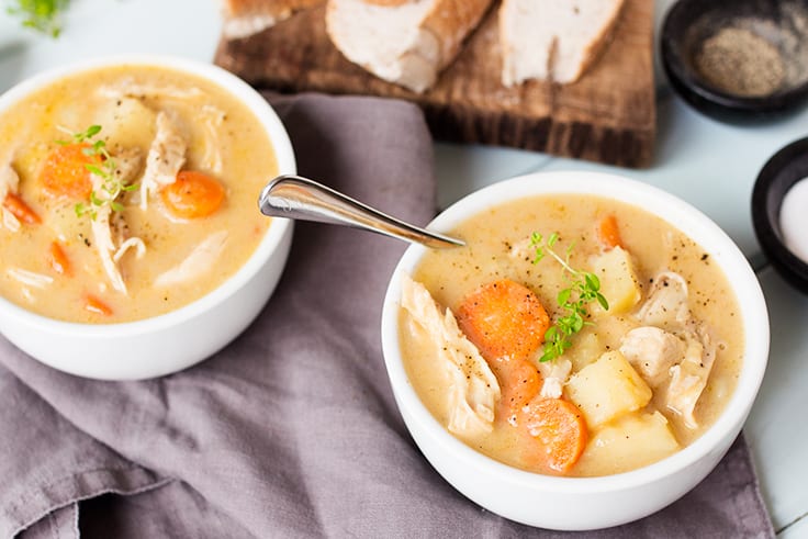 Creamy Chicken and Vegetable Soup - Use your leftover chicken bones to make the creamiest soup tonight! You only need 6 simple ingredients to make this yummy and comforting chicken soup.