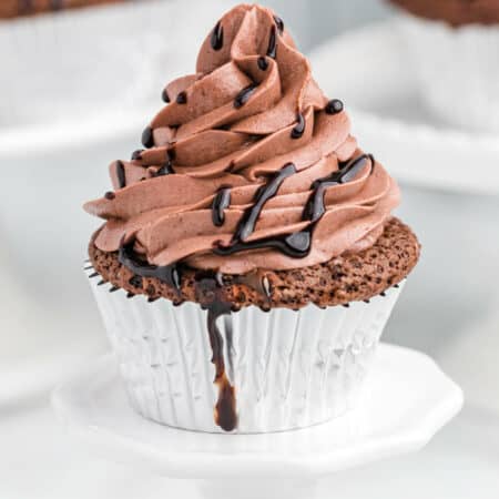 Death by chocolate cupcake on a cupcake stand