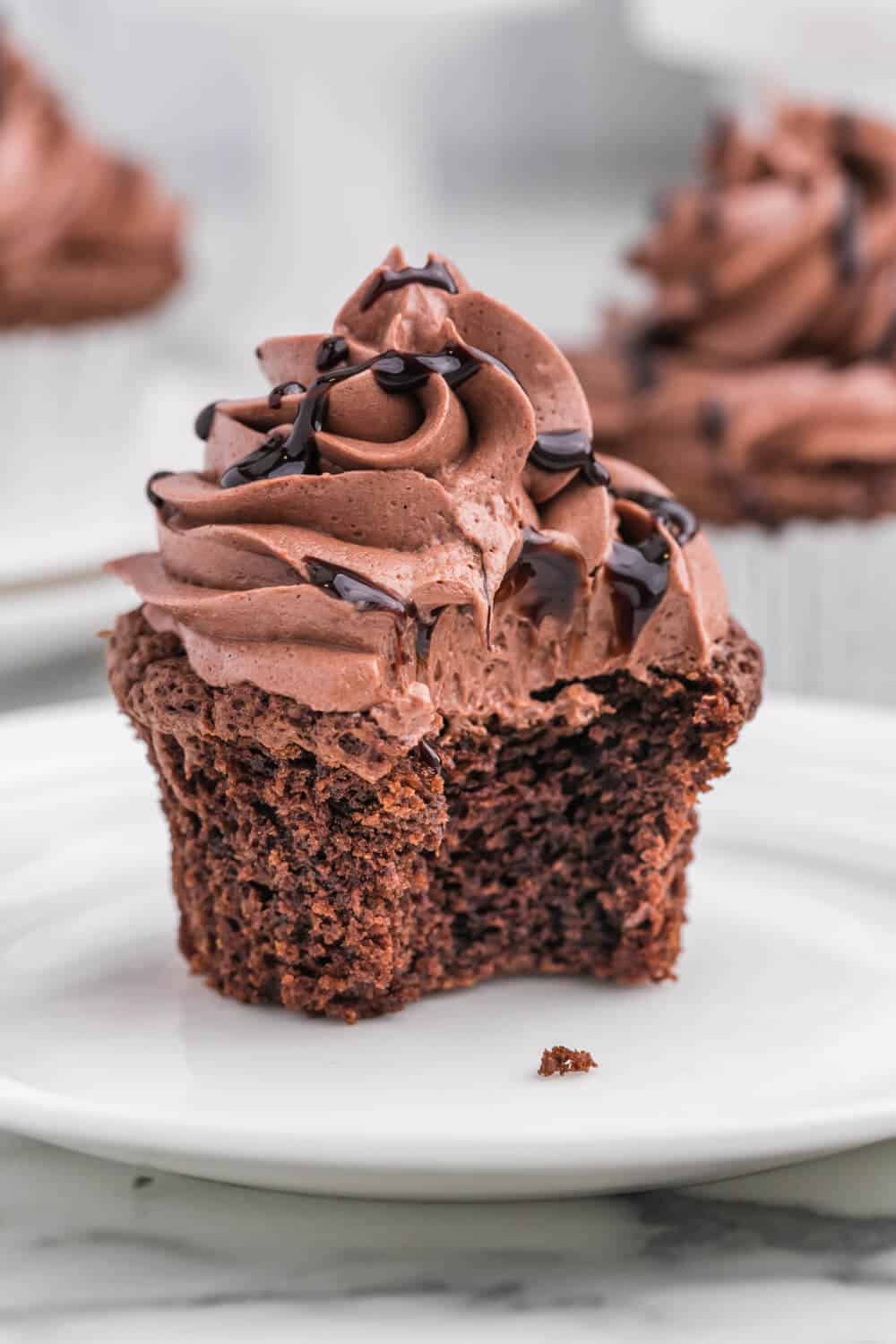 Death by chocolate cupcake with a bite out of it