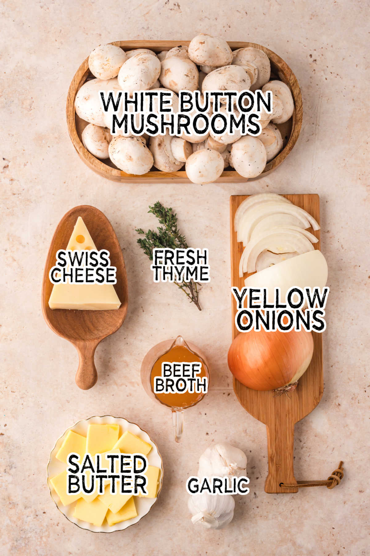 Ingredients on a beige surface.