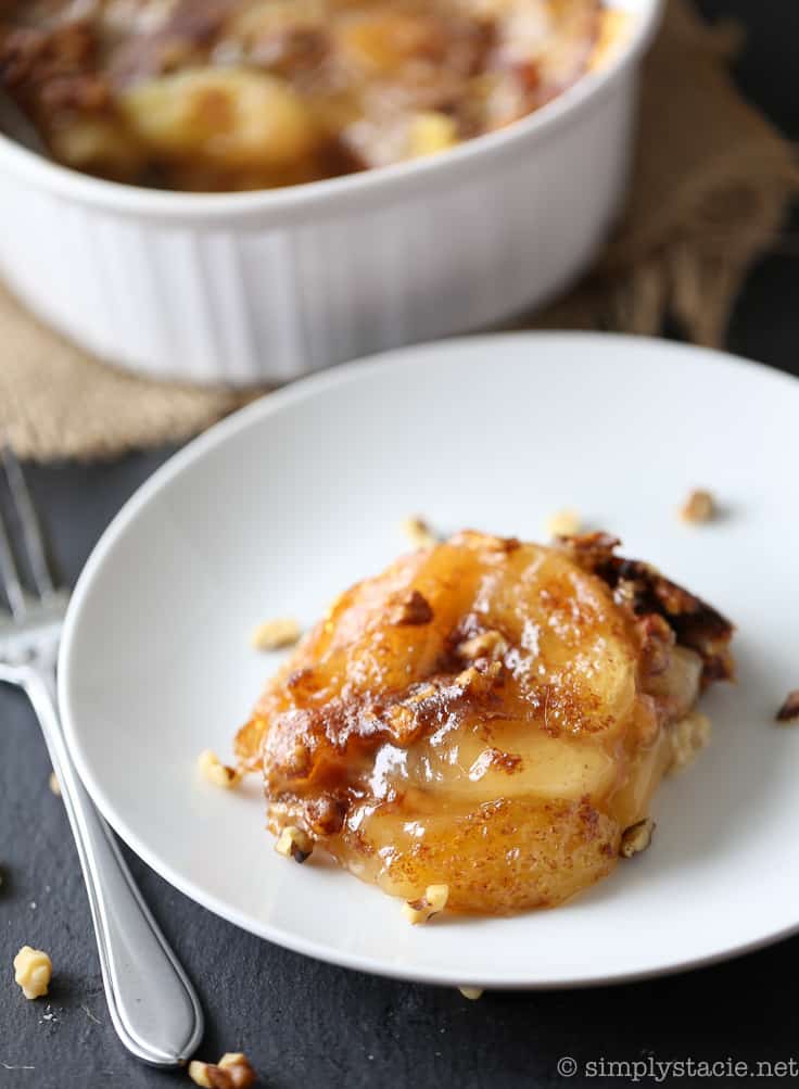 Apple Pie French Toast Casserole - A cross between apple pie and French toast, you will feel like you are eating dessert for breakfast....or breakfast for dessert! Chock full of delicious apples and cinnamon with a creamy, custardy bread layer, this is a satisfying beginning to the day, or end of a meal!