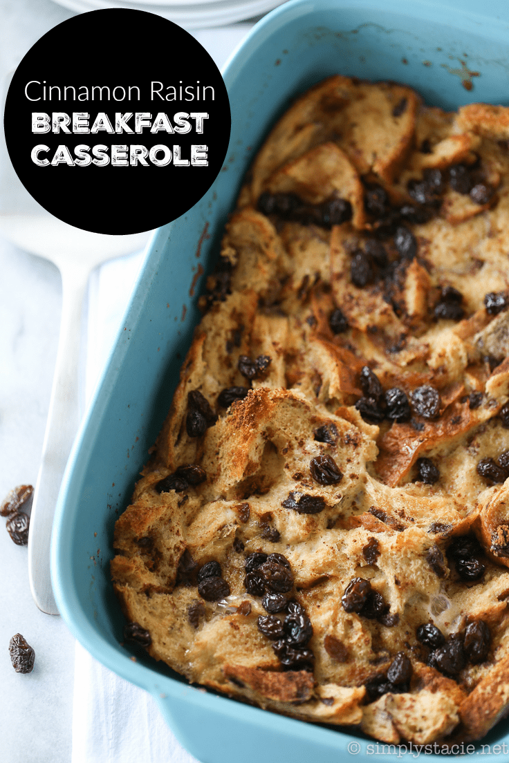 Cinnamon Raisin French Toast Casserole - Sweeten your mornings with this divine baked French Toast casserole recipe! It’s bursting with raisins, cinnamon and yummy raisin bread.