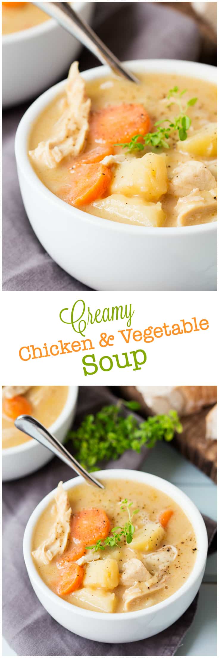 Creamy Chicken and Vegetable Soup - Use your leftover chicken bones to make the creamiest soup tonight! You only need 6 simple ingredients to make this yummy and comforting chicken soup.