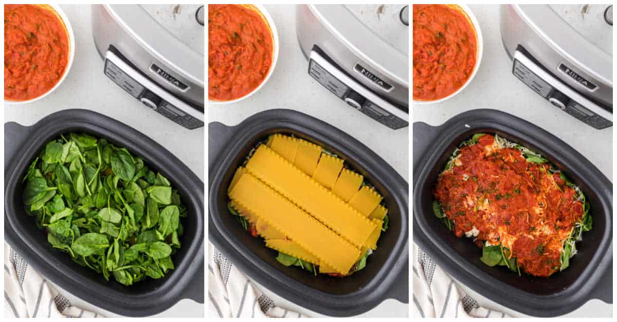 Steps to make slow cooker lasagna.