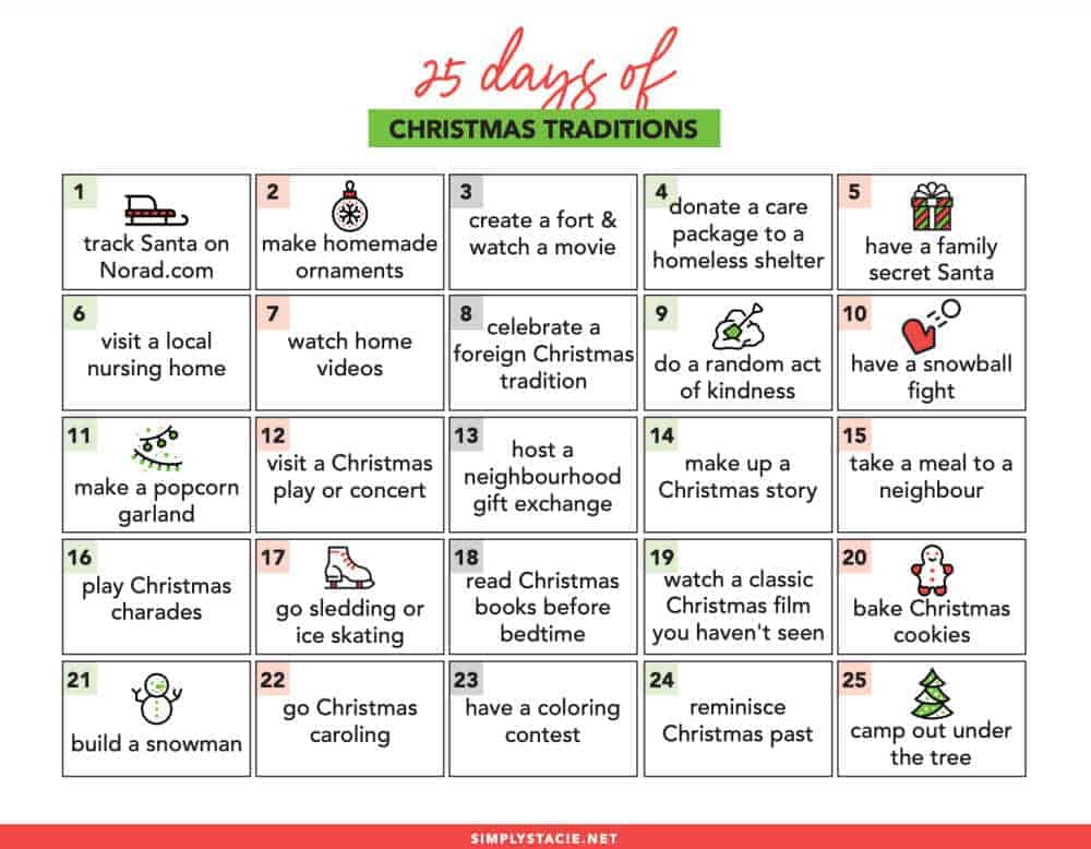 25 Days of Christmas Traditions Free Printable Simply Stacie