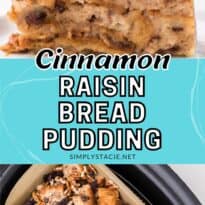 Cinnamon raisin bread pudding pin collage image.