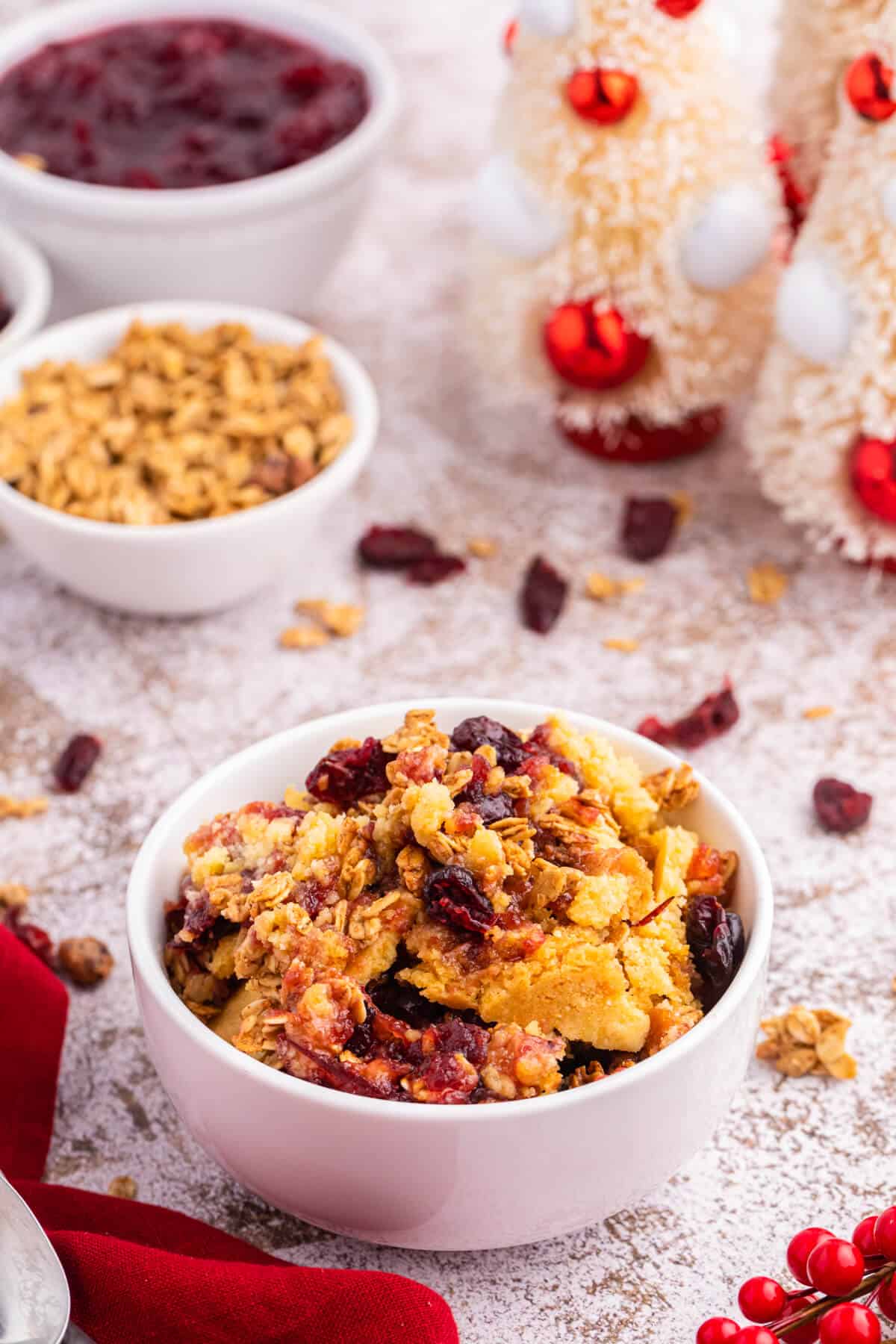 Cranberry Cobbler Dump Cake in a bowl.