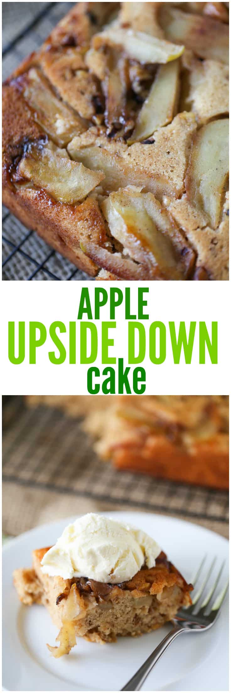 Apple Upside Down Cake - Moist, sweet and fibre-packed, it doesn't get any better than this mouthwatering fall dessert recipe. Who said dessert couldn't be healthy?!