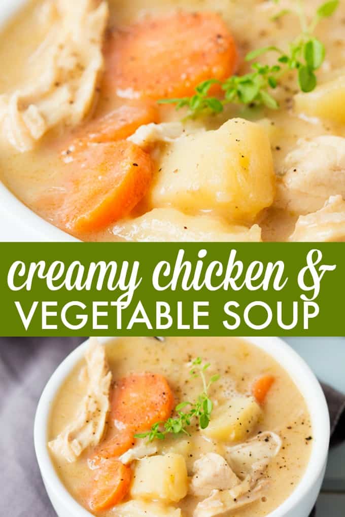 Creamy Chicken and Vegetable Soup - Use your leftover chicken bones to make the creamiest soup tonight! You only need 6 simple ingredients to make this yummy and comforting chicken soup.