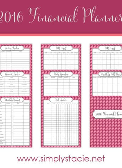 Free 2016 Financial Planning Printables - Organize your family's finances in 2016 with this set of free financial planning printables! Includes a Bill Tracker, Monthly Budget, Monthly Bill Pay, Daily Spending, Account Tracker, Debt Payoff, and Saving Tracker.