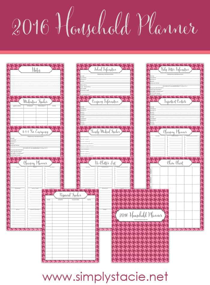 Free 2016 Household Planner Printables - Make 2016 the year you get organized with this set of free Household Planner printables!