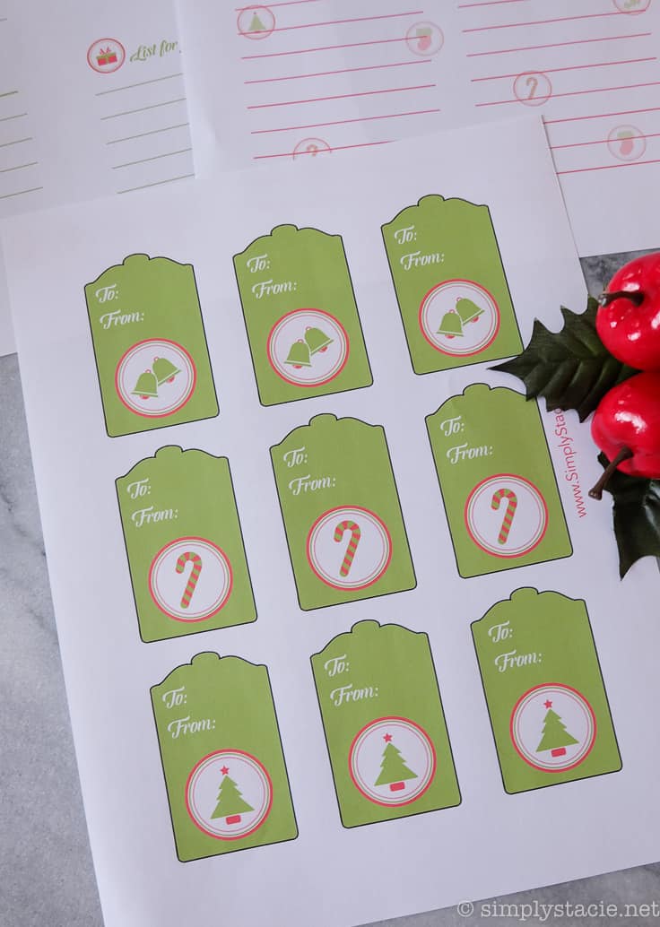Free Christmas Printables - Get set for the holidays with these free Christmas printables! This set includes a festive wish list, shopping list and gift tags.