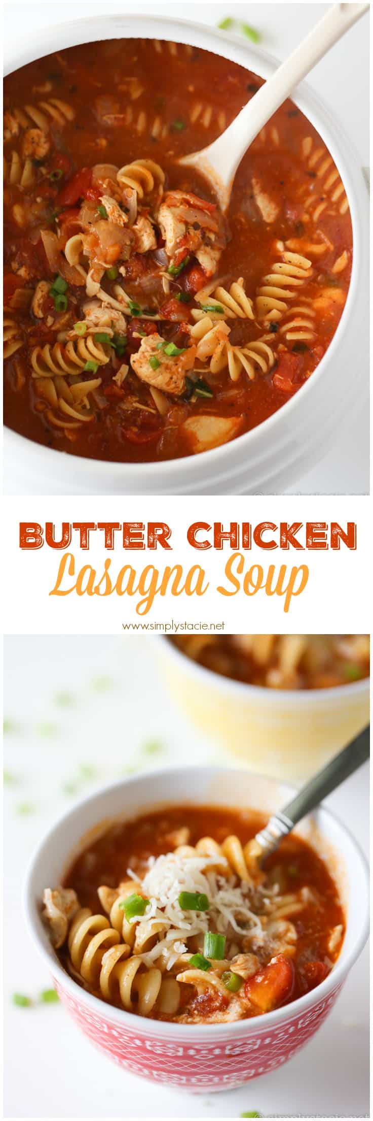 Butter Chicken Lasagna Soup - The best fusion comfort food! Add a little taste of India to this Italian-inspired soup with zesty butter chicken sauce with ricotta and mozzarella cheeses.