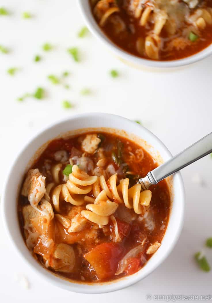 Butter Chicken Lasagna Soup - The best fusion comfort food! Add a little taste of India to this Italian-inspired soup with zesty butter chicken sauce with ricotta and mozzarella cheeses.