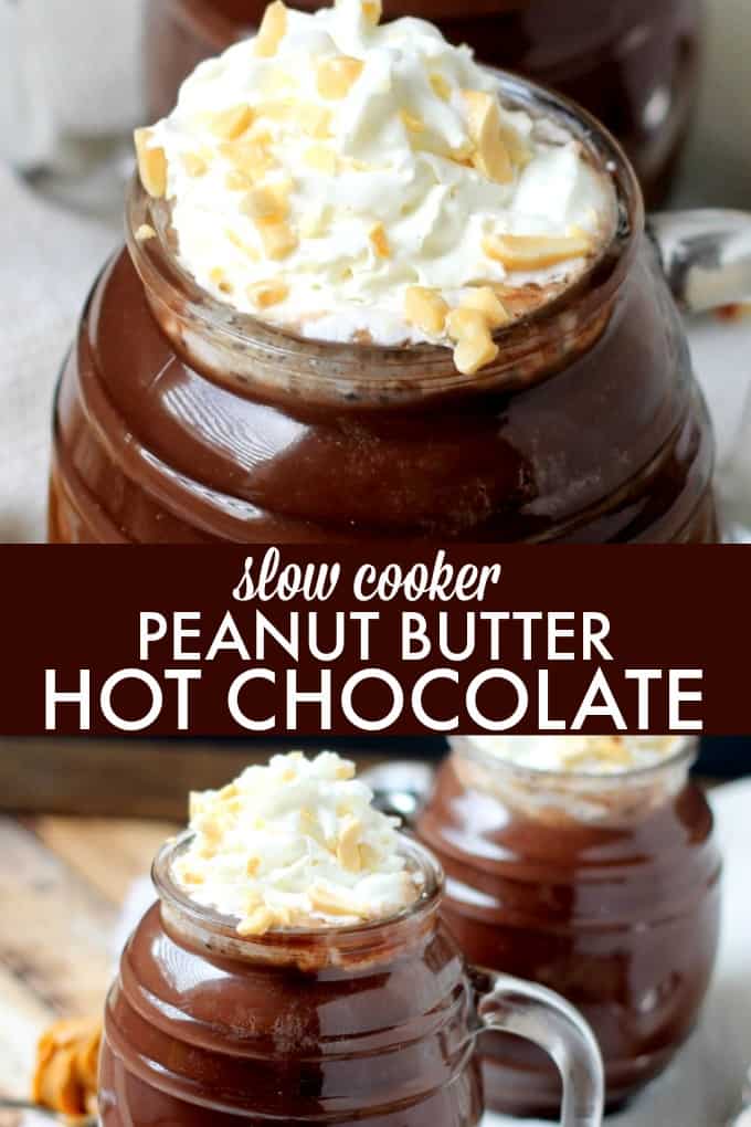 Slow Cooker Peanut Butter Hot Chocolate - The delicious flavours of a peanut butter cup in hot chocolate! Super easy to make in the slow cooker - a great make-ahead recipe when serving a crowd!