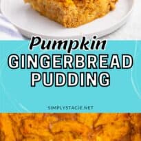 Pumpkin gingerbread pudding collage pin.
