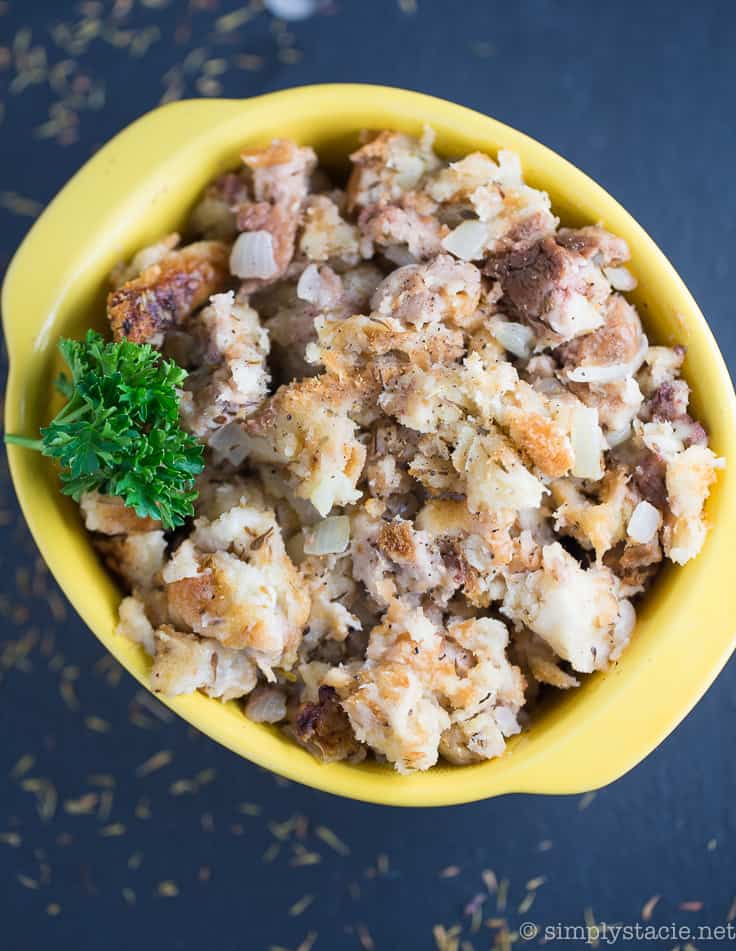 Mom's Simple Stuffing For Turkey - Super moist and delicious! Fill your Thanksgiving turkey with this traditional stuffing recipe for the best holiday side dish.