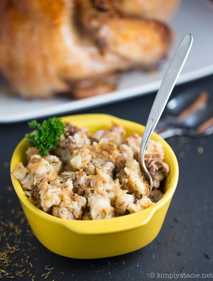 Mom's Simple Stuffing For Turkey - Super moist and delicious! Fill your Thanksgiving turkey with this traditional stuffing recipe for the best holiday side dish.