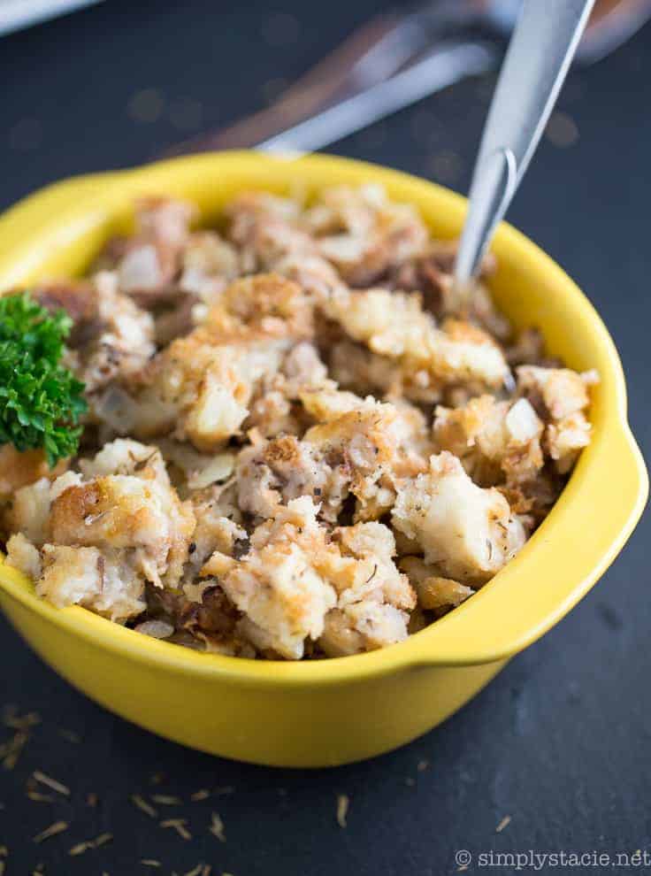 Mom's Simple Stuffing For Turkey - Super moist and delicious! Fill your Thanksgiving turkey with this traditional stuffing recipe for the best holiday side dish.