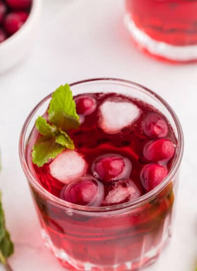 Cranberry Mint Mocktail - This mocktail is the perfect holiday party beverage. The red cranberries and green mint echo the colours of the season, with a sweet, refreshing and bubbly tang!