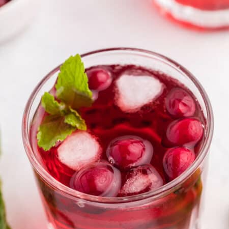 Cranberry Mint Mocktail - This mocktail is the perfect holiday party beverage. The red cranberries and green mint echo the colours of the season, with a sweet, refreshing and bubbly tang!