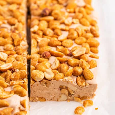 Nougat bars cut into squares.