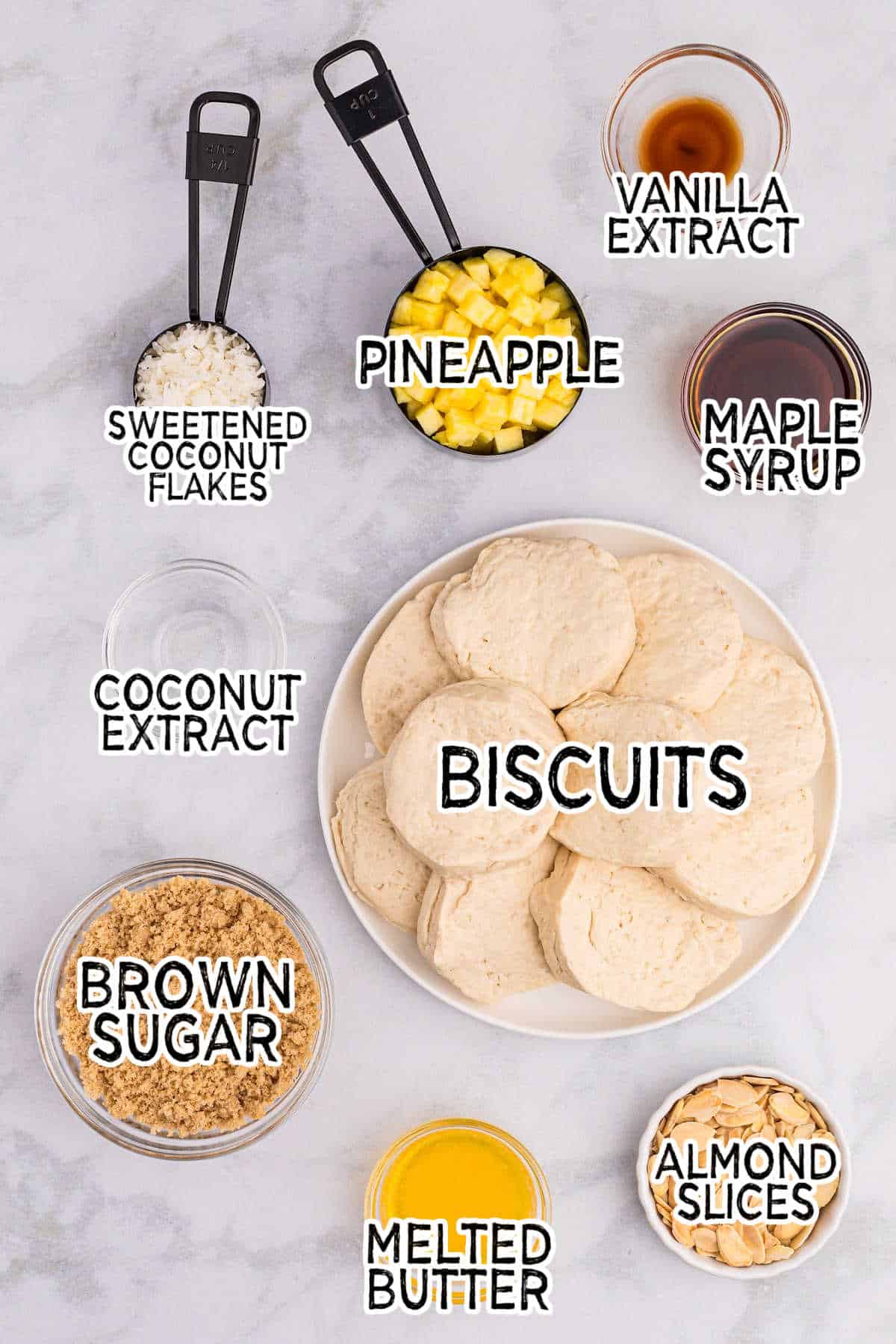 Ingredients to make pineapple sticky buns.