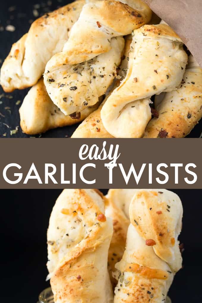 Easy Garlic Twists - The easiest garlic bread! Take those canned biscuits and make the best savory side dish with butter, Italian seasoning, Parmesan, and mozzarella.