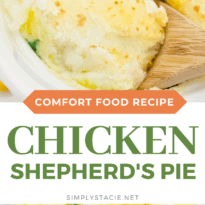 Chicken Shepherd's Pie - Not your mama's Shepherd Pie! This version is made with a creamy curry sauce that is out of this world. Topped with a heavenly layer of mashed potatoes and Parmesan cheese, this comfort food recipe will not last long. Mmm good.