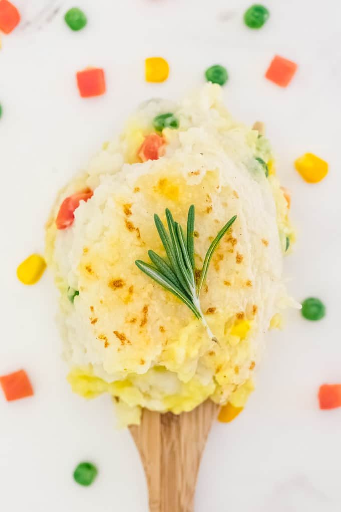 Chicken Shepherd's Pie - Not your mama's Shepherd Pie! This version is made with a creamy curry sauce that is out of this world. Topped with a heavenly layer of mashed potatoes and Parmesan cheese, this comfort food recipe will not last long. Mmm good.