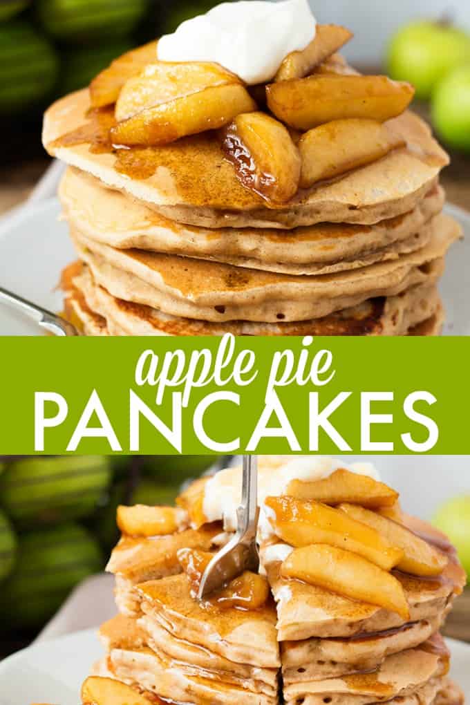 Apple Pie Pancakes - A spiced apple pancake recipe, topped with syrup poached apples and a spoonfuls of creamy, thick crème fraiche. This is one glorious breakfast!