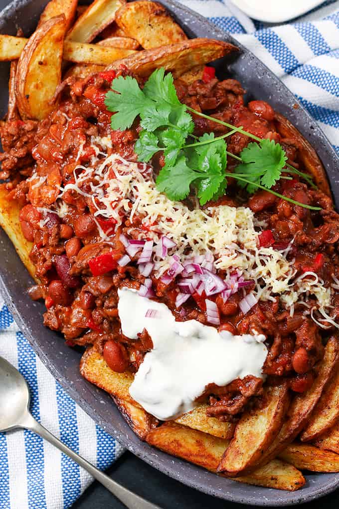 Chili cheese wedges on a platter.