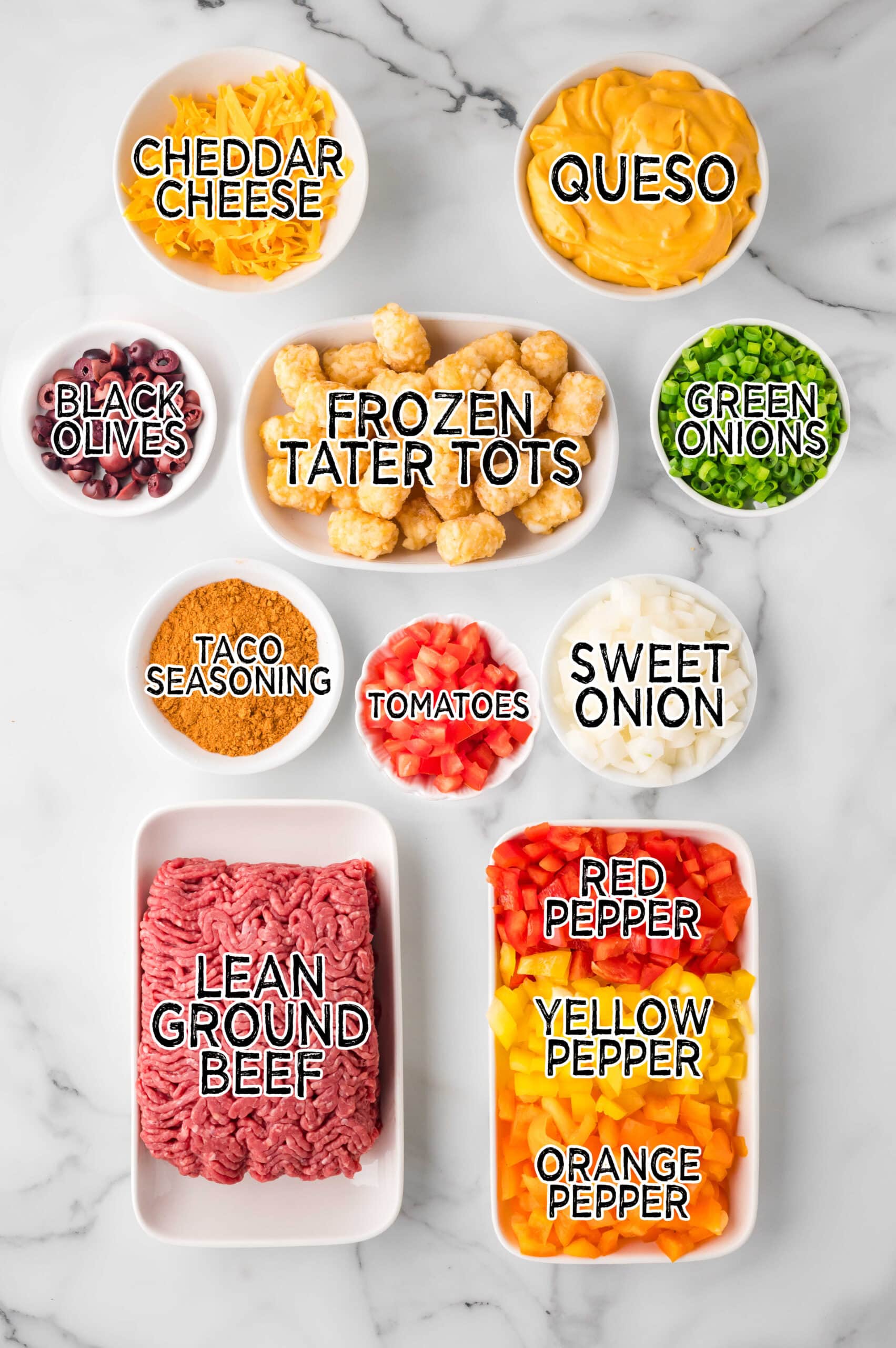 Ingredients on a marble counter.