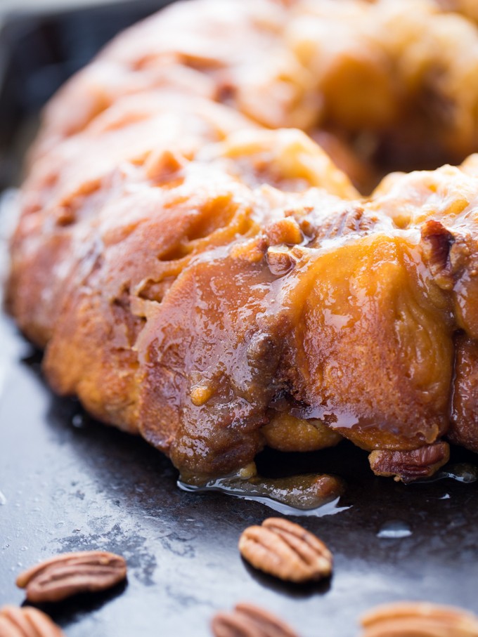 Butterscotch Pecan Monkey Bread - Ridiculously easy and sticky sweet! This monkey bread is slathered in a warm butterscotch pecan sauce and is so decadent.