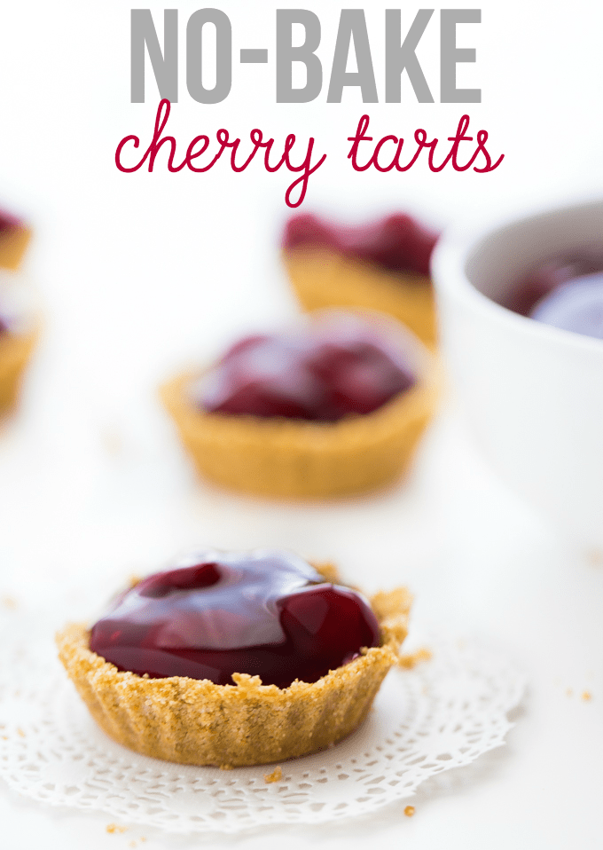 No-Bake Cherry Tarts - Made with a graham cracker crumb crust and stuffed with cherry pie filling. You won't be able to get enough of this easy, no-bake dessert!