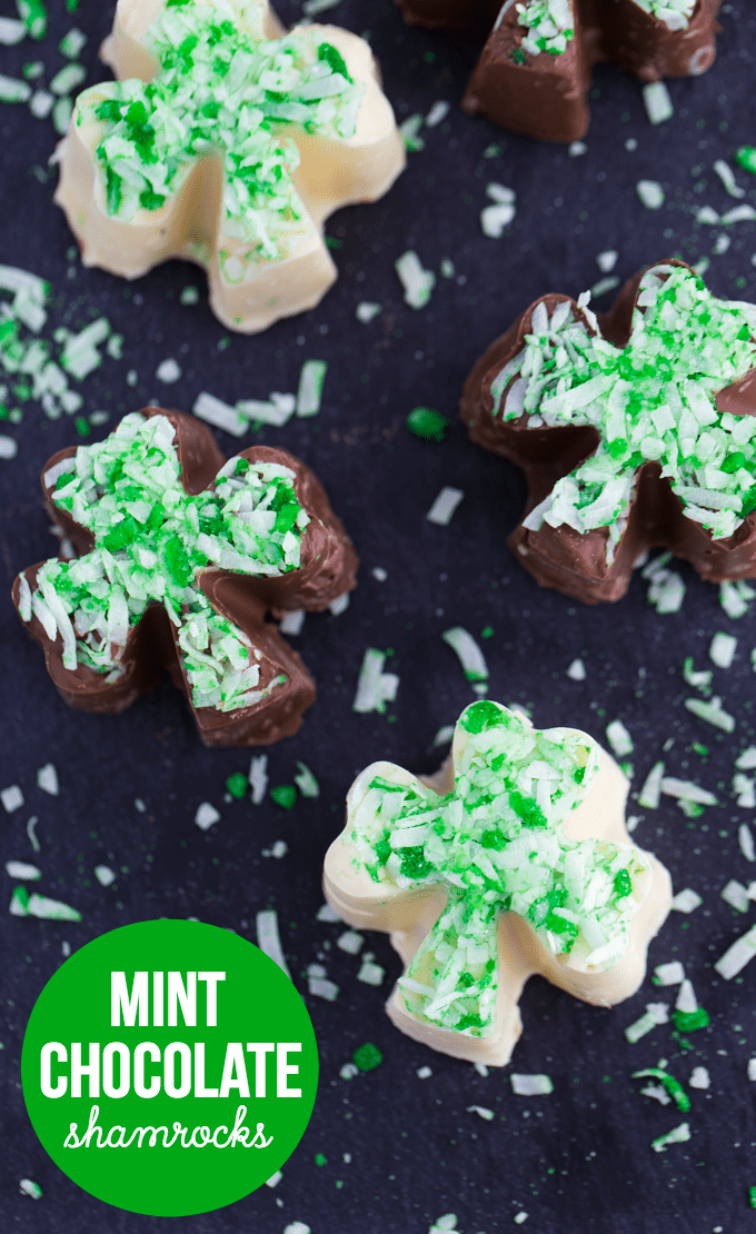 Mint Chocolate Shamrocks - No-bake St. Patrick's Day dessert! Make your own candy for the leprechauns with this family-friendly chocolate recipe.