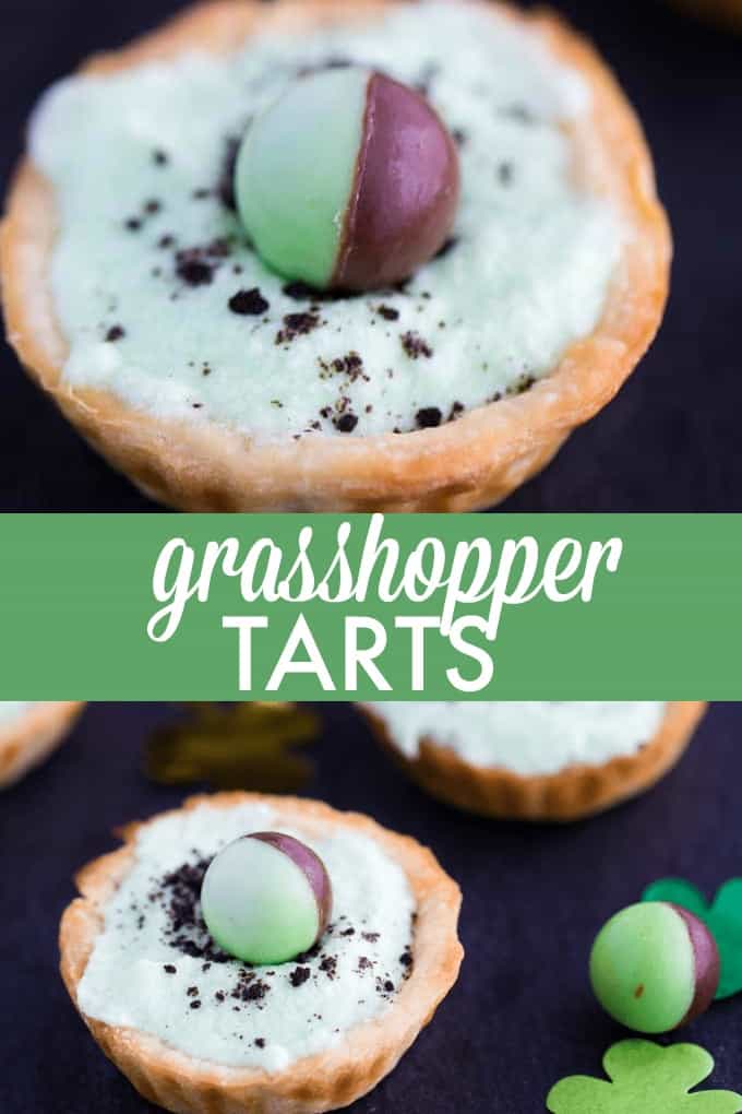 Grasshopper Tarts - Made for mint chocolate chip lovers! These adorable, minty mini tarts are perfect for St. Patrick's Day or a birthday.