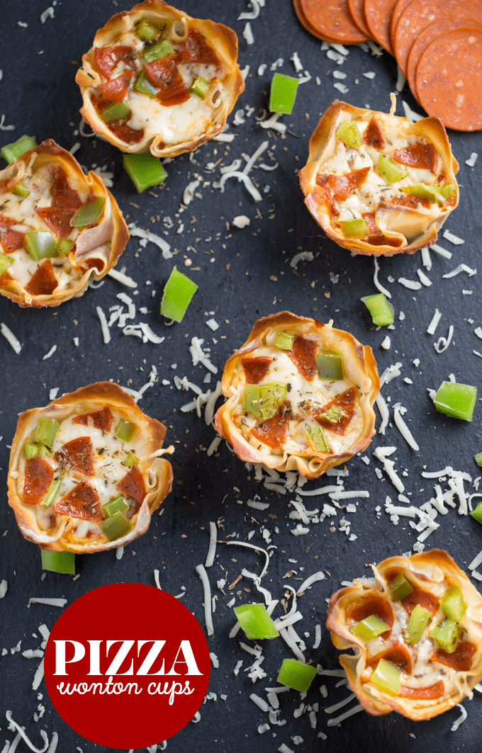Pizza Wonton CupsPizza Wonton Cups Recipe - East meets West in this simple crunchy appetizer. A crispy wonton is filled with cheesy pizza goodness with any toppings you want!