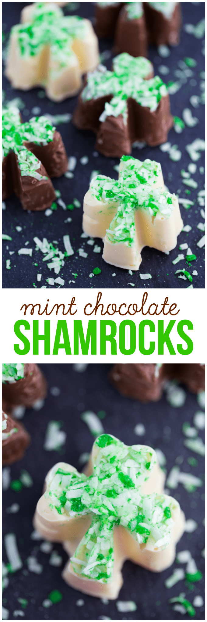 Mint Chocolate Shamrocks - No-bake St. Patrick's Day dessert! Make your own candy for the leprechauns with this family-friendly chocolate recipe.
