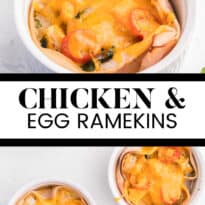 Chicken and Egg Ramekins - A brunch recipe your family will love! Chicken, eggs, cheese and fresh basil are baked to perfection in a ramekin.