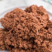 no bake chocolate peanut butter cookies on a white plate