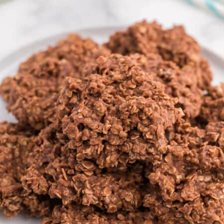 no bake chocolate peanut butter cookies on a white plate